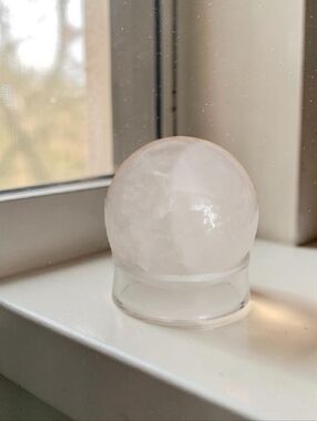 Rose Quartz Crystal Sphere on Glass Stand - Translucent White